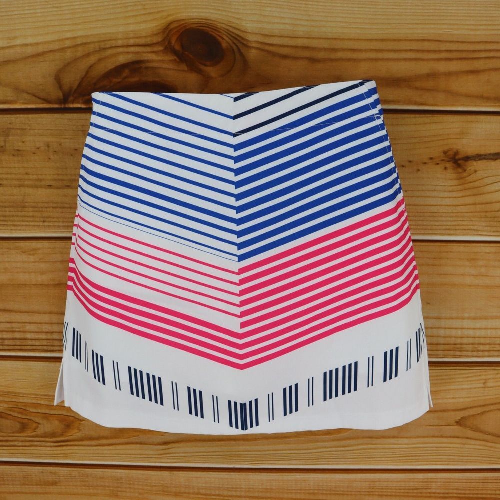 Lady Hagen Skort Short Skirt w/ Shorts‎ Womens 2 White Blue Red Stripes NWT $55